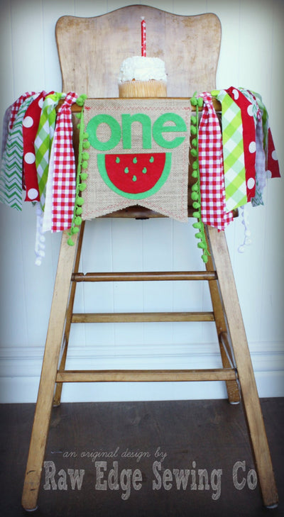 Watermelon Highchair Banner 1st Birthday Party Decoration - Raw Edge Sewing Co