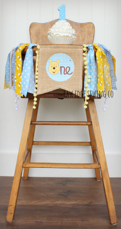 Winnie The Pooh Highchair Banner 1st Birthday Party Decoration - Raw Edge Sewing Co