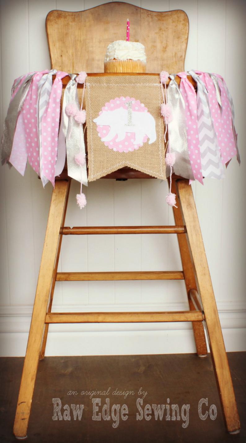 Bear Winter Highchair Banner 1st Birthday Party Decoration - Raw Edge Sewing Co