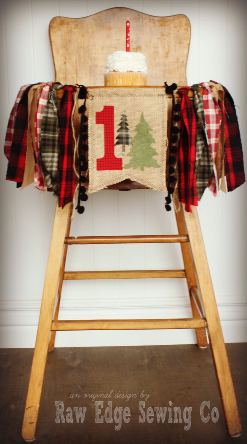 Lumberjack Highchair Banner 1st Birthday Party Decoration - Raw Edge Sewing Co